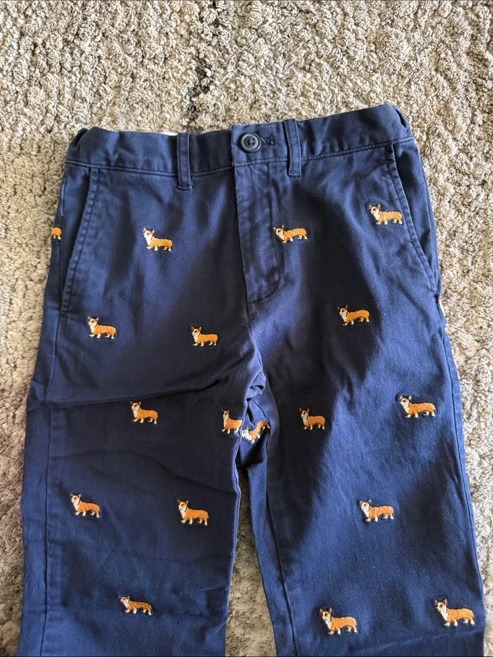 Kids Navy Blue Embroidered Dog Chino Pants